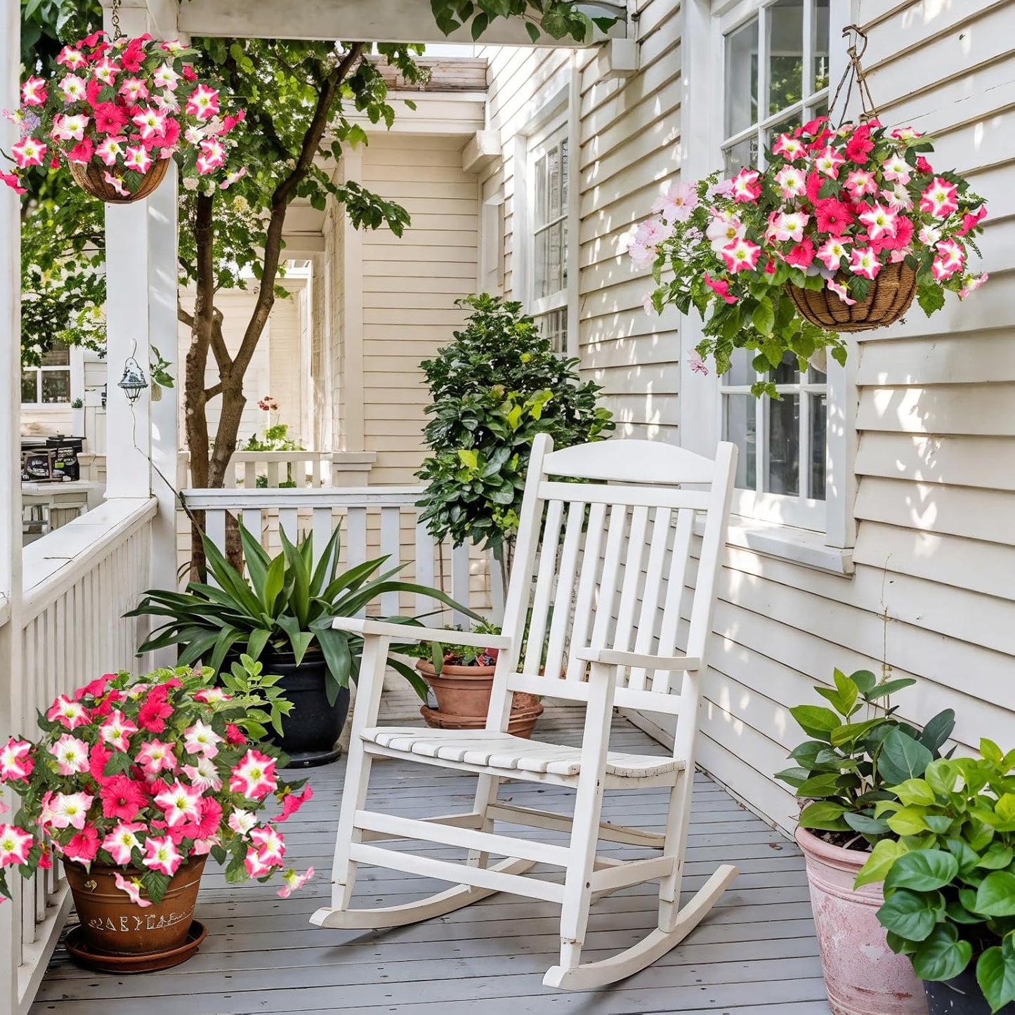 ICX 2PCS Faux Petunias Silk Flower UV Resistant, Artificial Outdoor Flowers, Realistic Artificial Flowers for Outdoors, Pot, Front Door, Porch, Yard, Patio, Window Box, Hanging Basket (Rosy Red