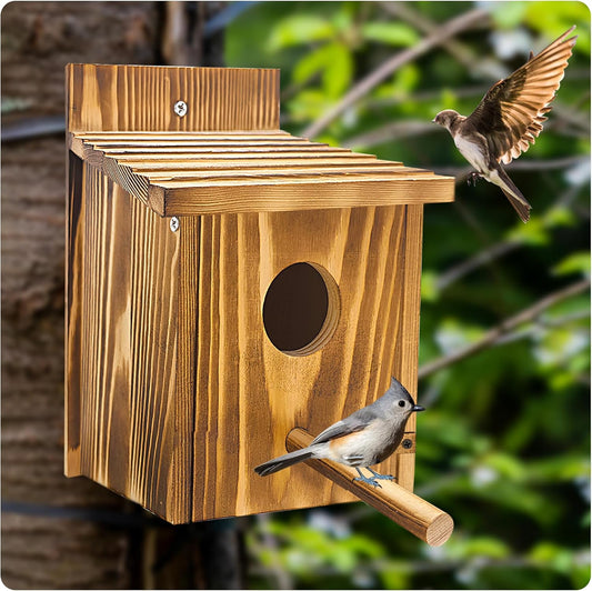 1 Pack Bird Houses for Outside,Wooden Wren Birdhouse with Detachable Perch,Finch Bluebird Houses Hanging Birdhouse for Outdoors