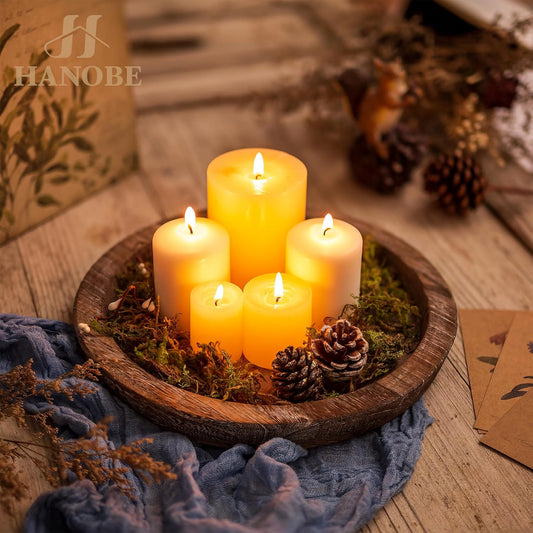 Hanobe Wooden Tray for Coffee Table: Candle Holder Plate Round Decorat