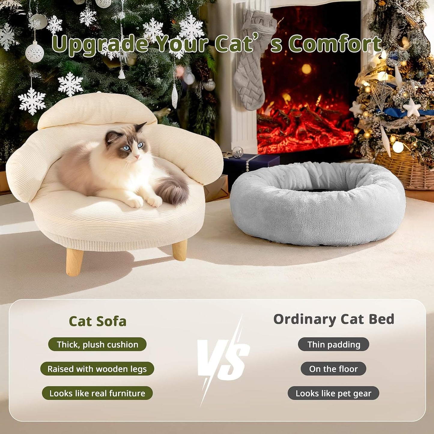 Cat Sofa Furniture-Style Pet Bed with Removable Cotton Velvet Cover, S