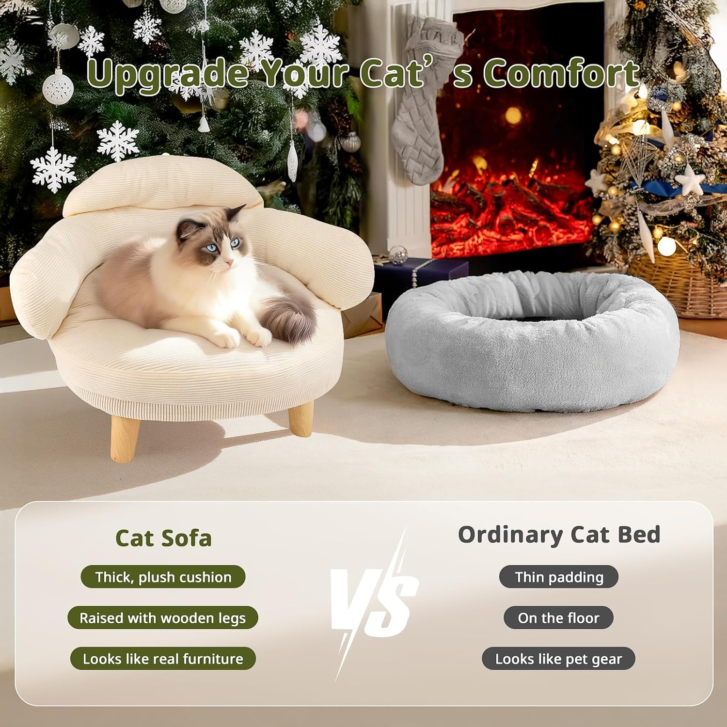 Cat Sofa Furniture-Style Pet Bed with Removable Cotton Velvet Cover, S