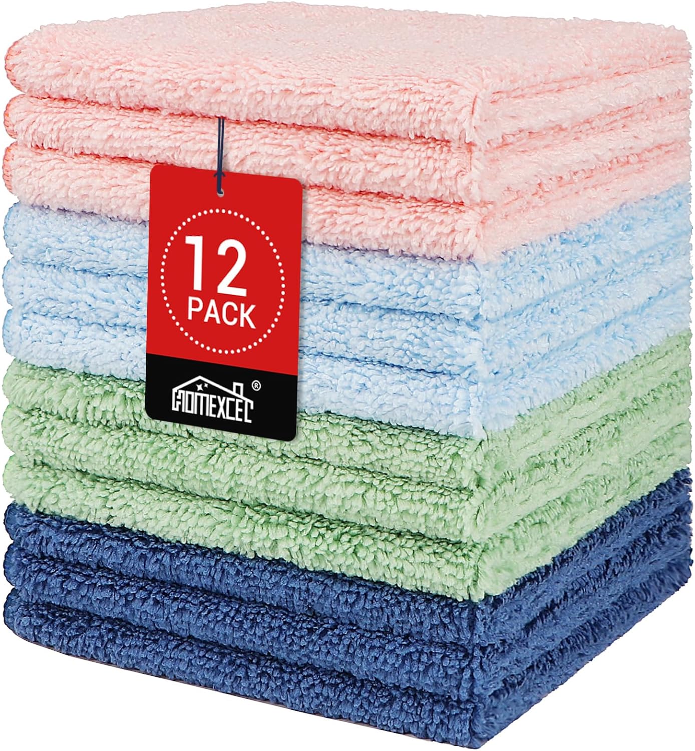 HOMEXCEL Microfiber Washcloths 12 Pack, Highly Absorbent and Soft Face