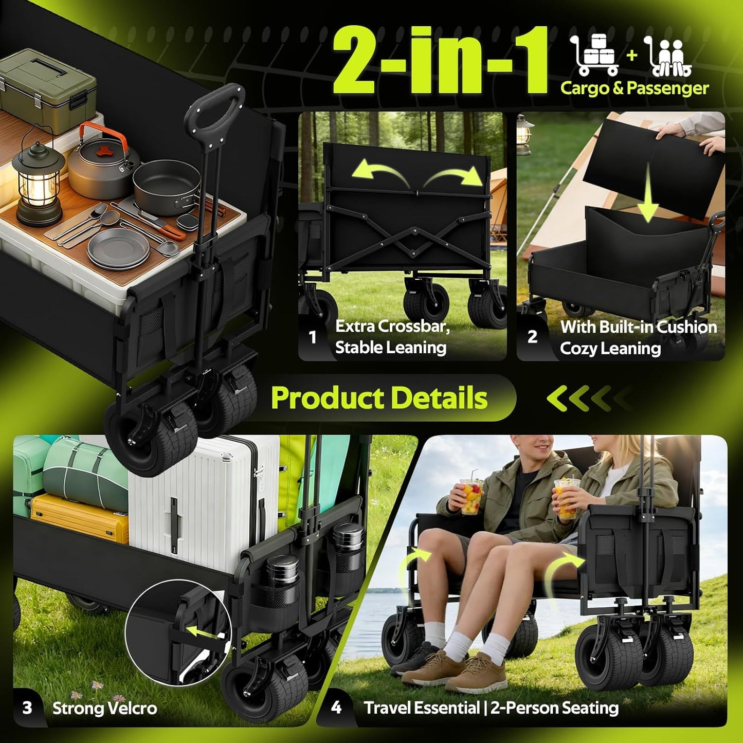 Wagon Bench Seat Combo - 500 Lbs Collapsible Wagon Heavy Duty, Bench S