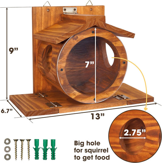 MIXUMON Wood Squirrel Feeder, Squirrel Feeders for Outside Winter, Woo