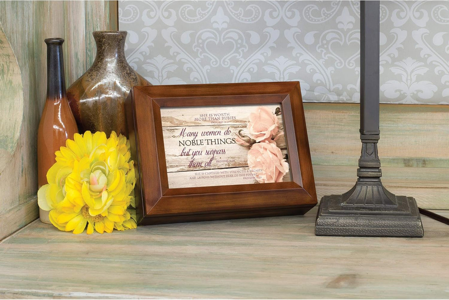 Cottage Garden Proverbs 31 Woman Distressed Wood Finish Jewelry Music 