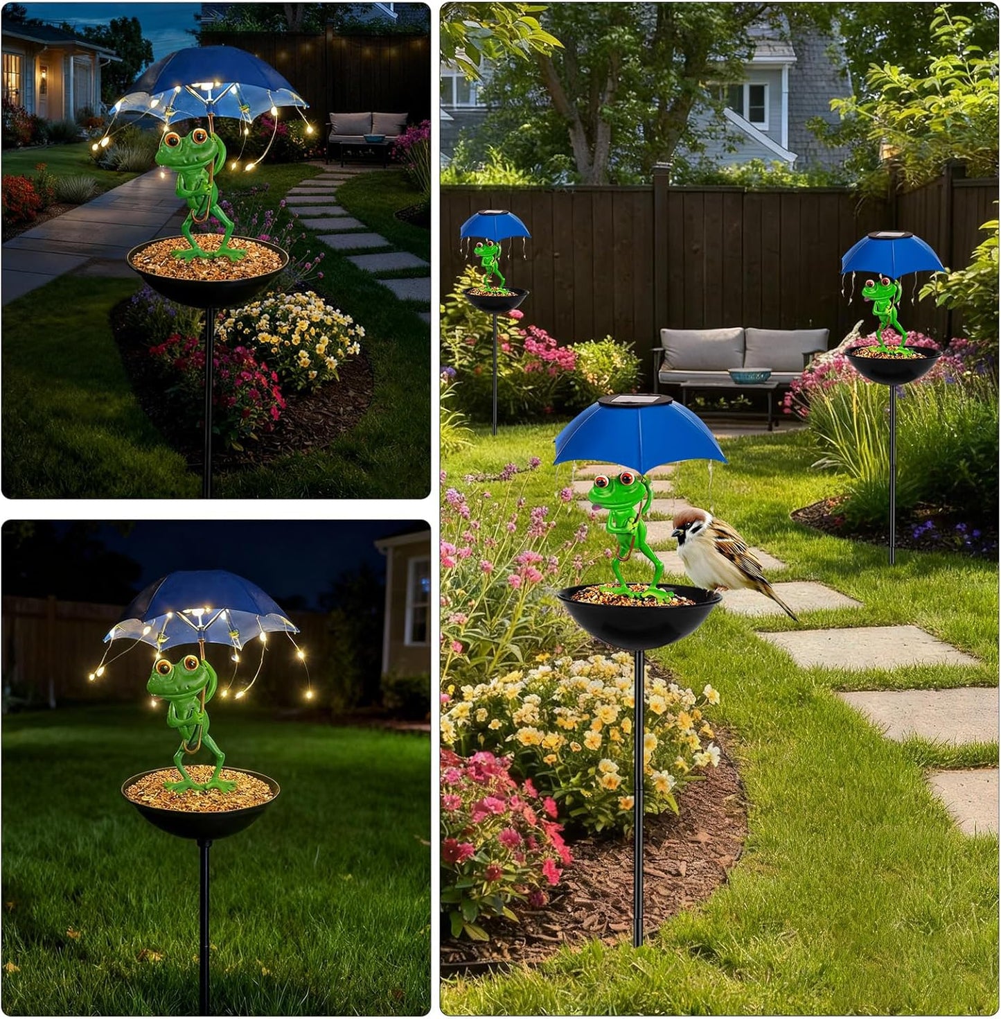 Solar Bird Feeder, Frog Bird Feeders for Outdoors, Suitable for Decorating Gardens, Path Lights Yard Art