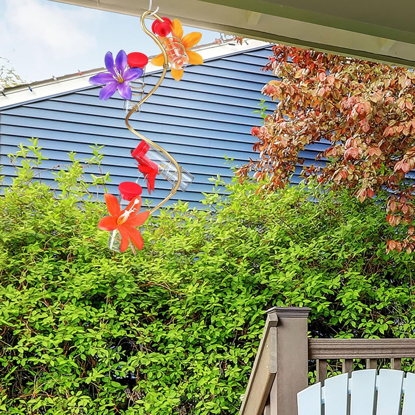 Hummingbird Feeders for Outdoors Hanging Spiral Hummingbird Feeder with 4 Adjustable Silicone Perch Garden Decor for Porch Window Patio Garden (Lid Requires Manual Hole Drilling)