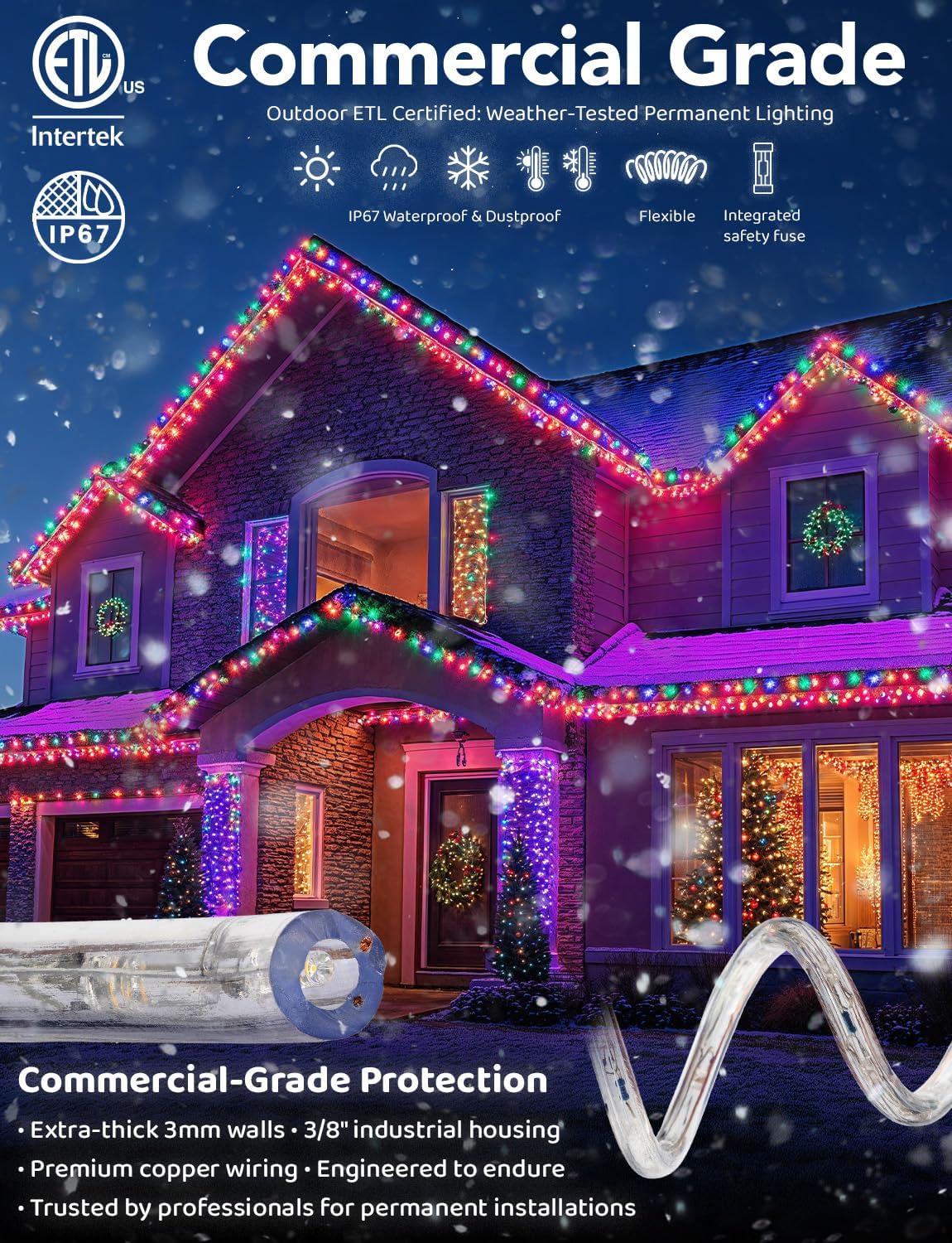 WYZworks 108LEDs 10ft LED Outside Rope Lights, Outdoor ETL Certified W