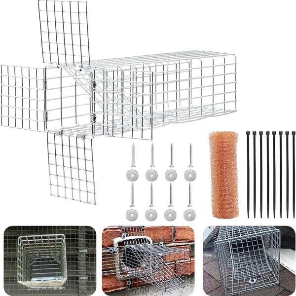 One Way Squirrel Door Excluder 11 × 3 × 3inch, Humane Squirrel Trap, Rodents Excluder, for attic roof, Includes Full Installation Kit with Screws, Pressure Plate, Cable tie & Copper mesh