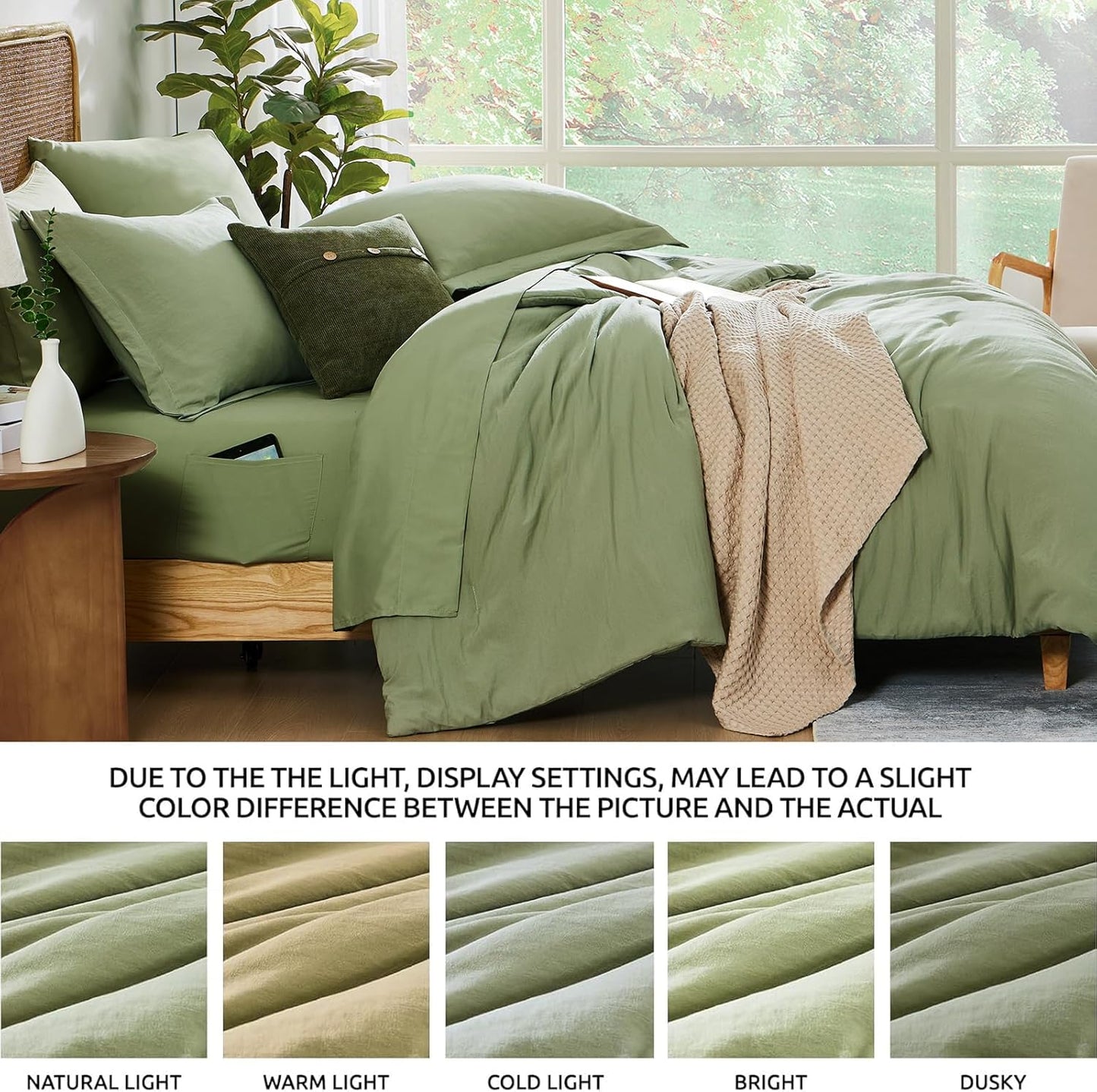 WRENSONGE Queen Comforter Set - 7 Pieces Sage Green Soft Bed in a Bag Queen with Fitted Sheet, Flat Sheet, 2 Pillow Shams, and 2 Pillowcases- Warm Bedding Sets Queen for All Season