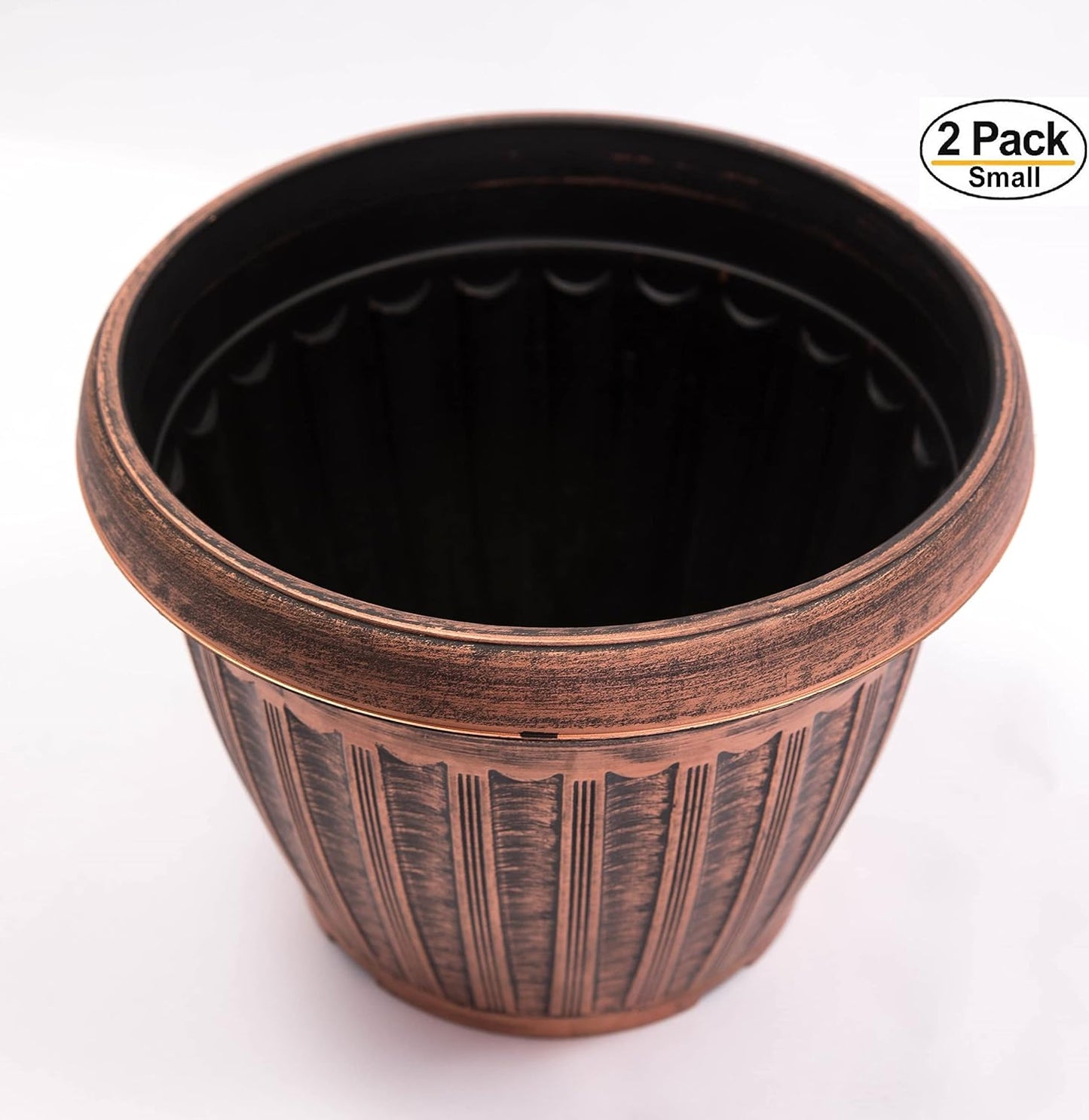 Rustic Copper Look Plastic Planter (2 Pack) Perfect Blend of Style and Durability for Home and Office Decor flowerpot for Garden Patio Office Ornaments Home Decor Long Lasting Lightweight (Copper-S)