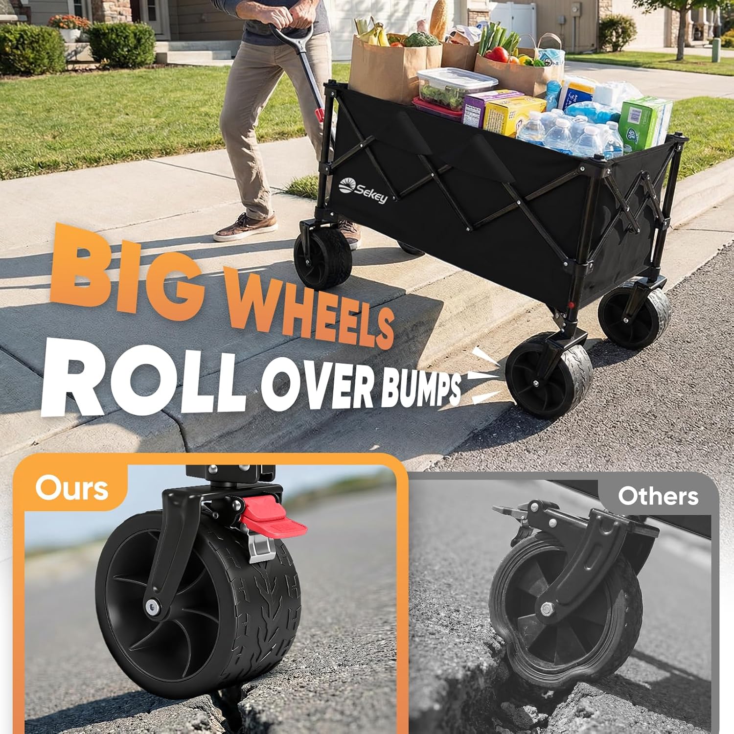 Sekey 150L Wagons Carts Foldable with Big All-Terrian Beach Wheels, Co