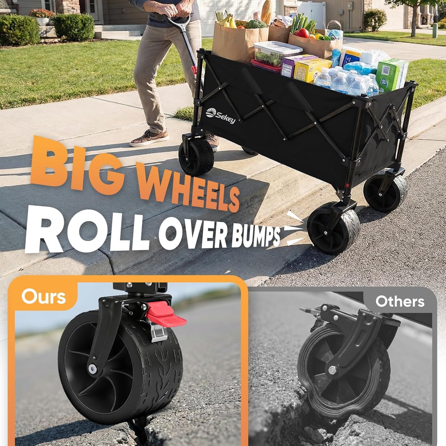 Sekey 150L Wagons Carts Foldable with Big All-Terrian Beach Wheels, Collapsible Heavy DutyWagon with Cup Holders, Extra Large Folding Wagon,Foldable Wagon for Camping, Garden, Sports. Black