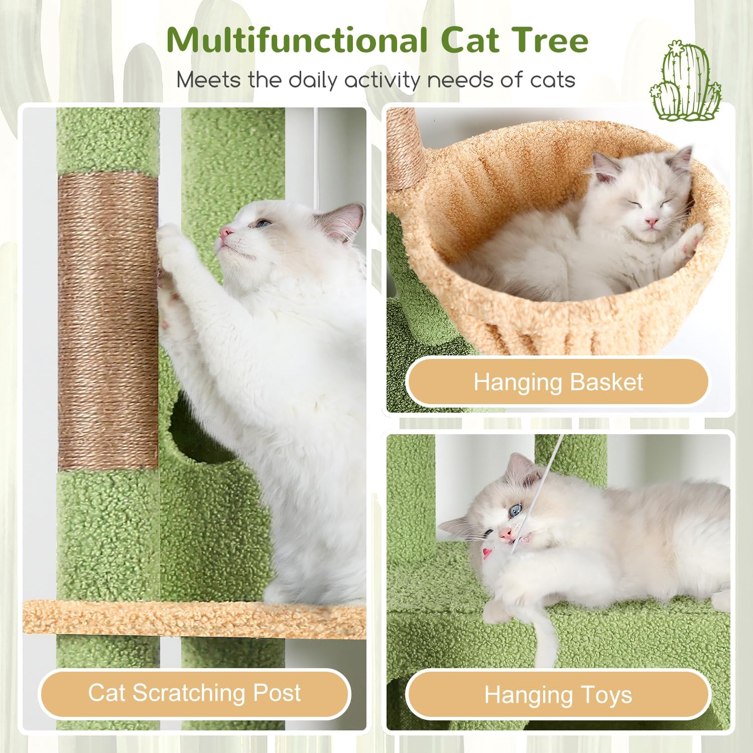 Globlazer Corner Cactus Cat Tree 66 inch Multi-Level Cactus Climbing T