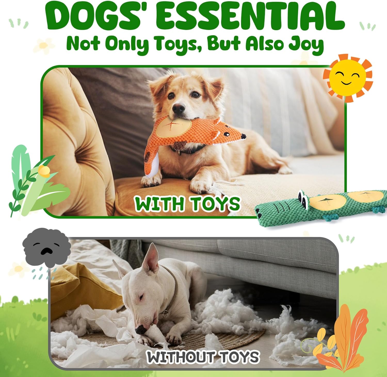 XIUGOAL Dog Toys for Aggressive Chewers, 2 Pack No Stuffing Interactiv