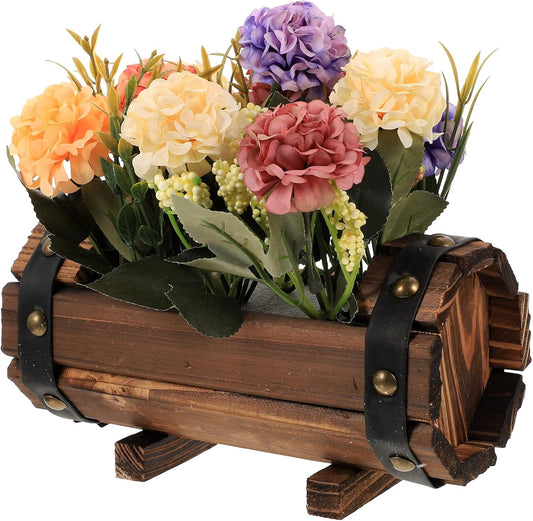 Milisten Artificial Flowers in Wood Pot Potted Wedding Flower Decor with Carbonized Wood Planter Outdoor Balcony Home Decoration Random Color