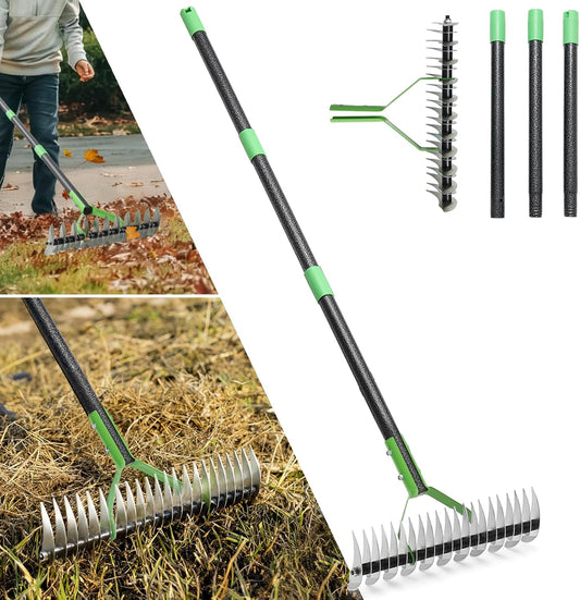 Thatch Rake, 13" Wide Efficient Dethatcher Rake with 55" Adjustable Lo