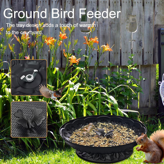 Ground Platform Bird Feeder Tray,11” Metal Large Standing Bird Feeder 