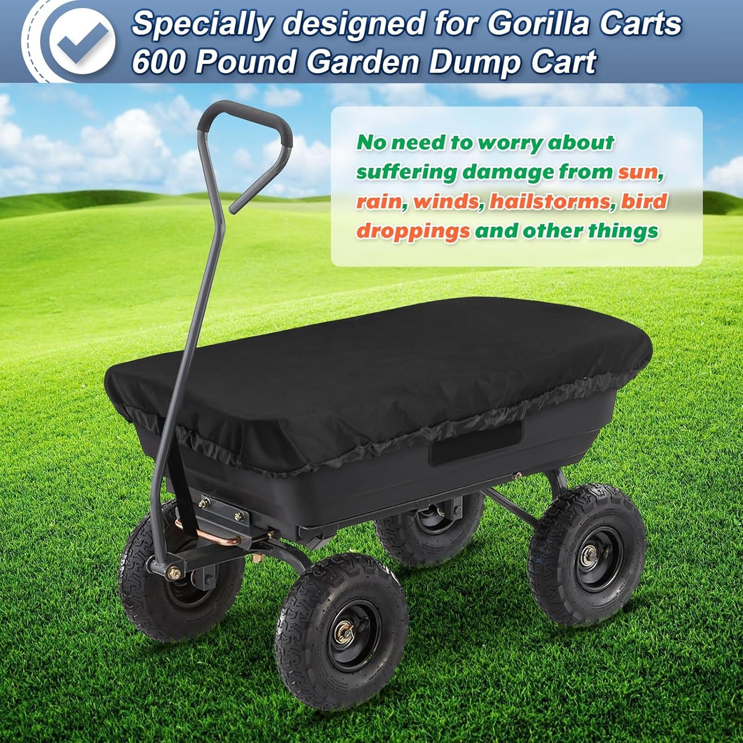 Collapsible Wagon Cover for Gorilla Carts Poly Garden Dump Cart, Outdoor Garden Wagon Cart Cover, Waterproof Dustproof UV Resistant Wagon Rain Covers Perfect for Lawn, Barn and Farm