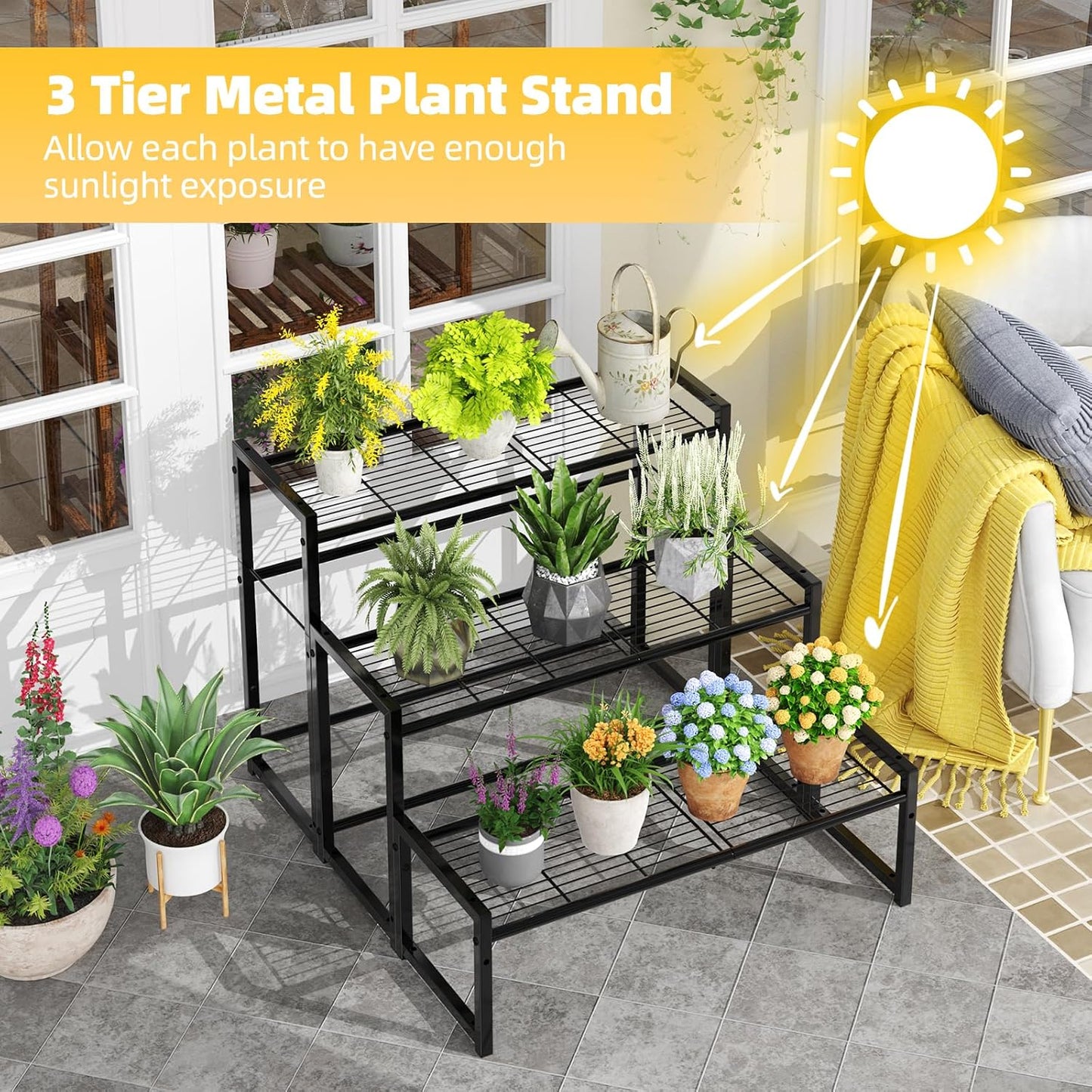 Simple Trending 3 Tier Metal Plant Stand Outdoor Indoor Waterproof, St