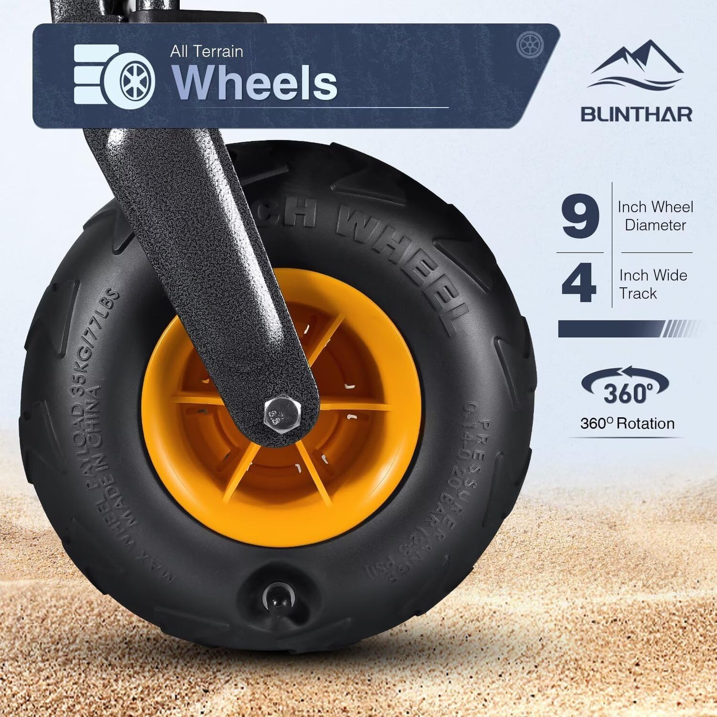 Beach Wagon with Big Wheels for Sand, Heavy Duty Harder Sand Collapsible Folding Wagon with All-Terrain 9" Pneumatic Ballon Tires, Utility Wagon for Garden Sports Camping Outdoor Activities
