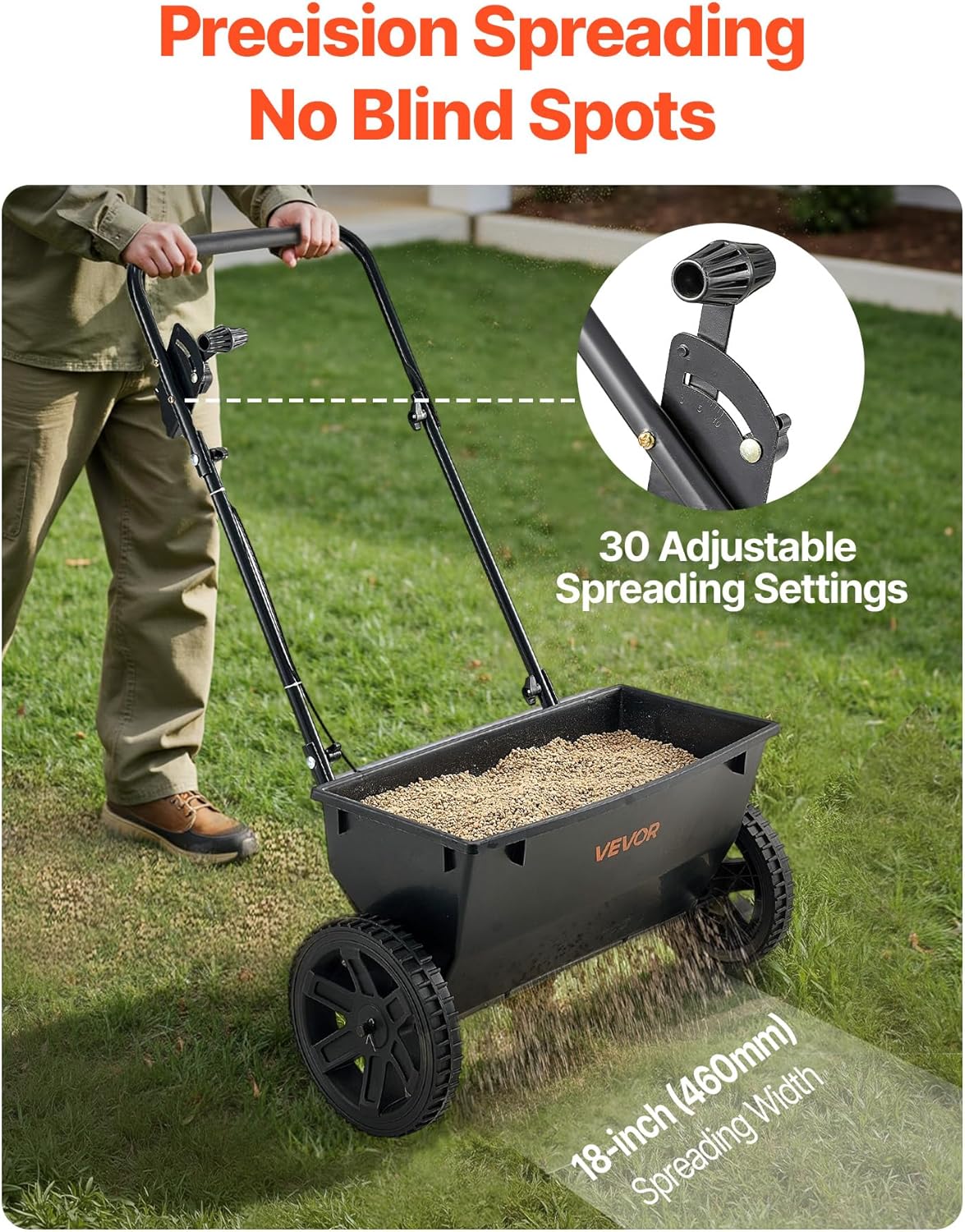 VEVOR Broadcast Spreader, 50LBS Capacity, Drop Spreader with Hopper Gr