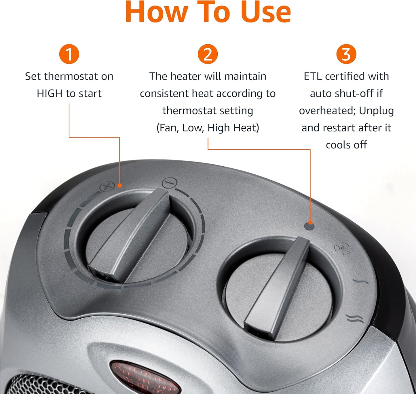 Amazon Basics Ceramic Space Heater, Portable Indoor Heating Solution, With Overheat and Tip-Over Protection, Thermostat, Non-Oscillating, 1500W, Fast Heating, 7.52"D x 6.34"W x 9.45"H, Silver