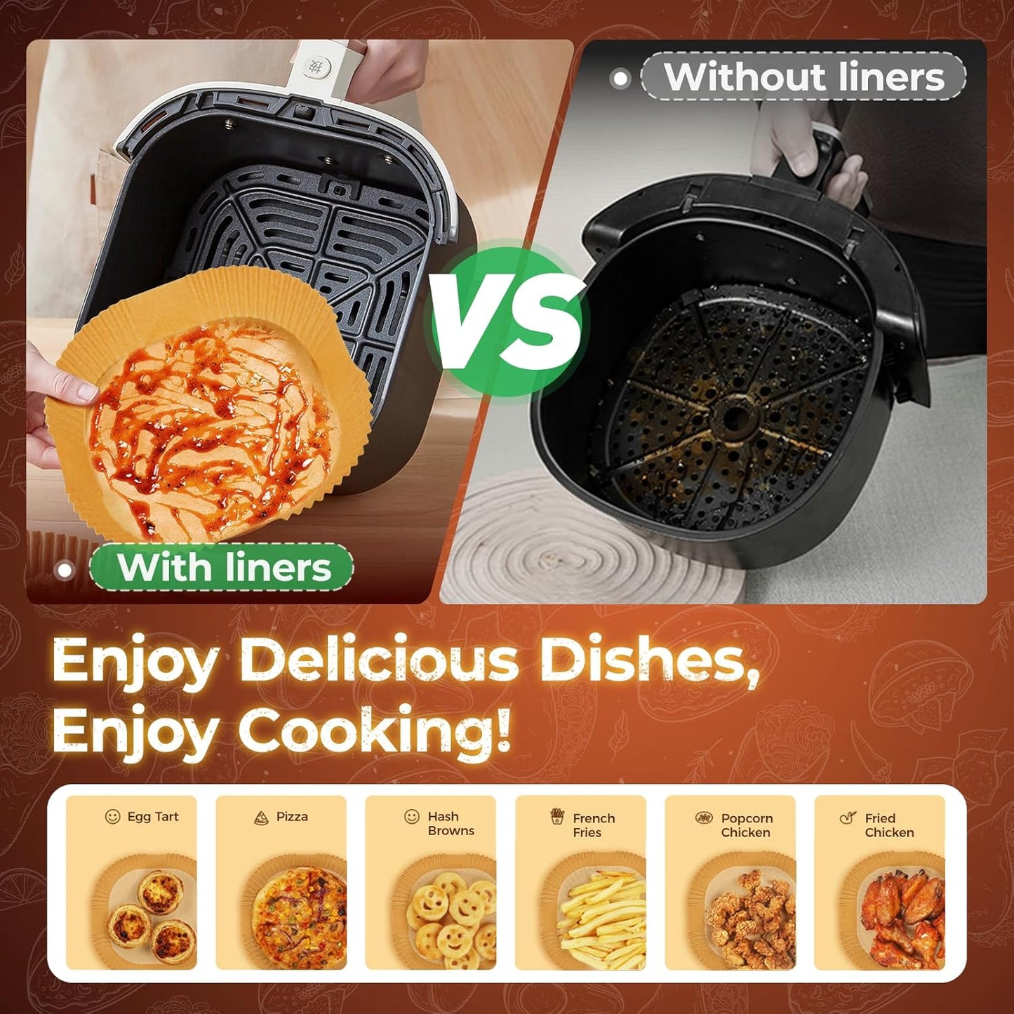 Air Fryer Liners Disposable, 100 PCS Non-Stick Air Fryer Paper Liners, Waterproof and Oilproof for Easy Cleanup, 8" Square Unbleached Parchment Paper for 5-8 QT Air Fryer, Baking, Microwave, Oven