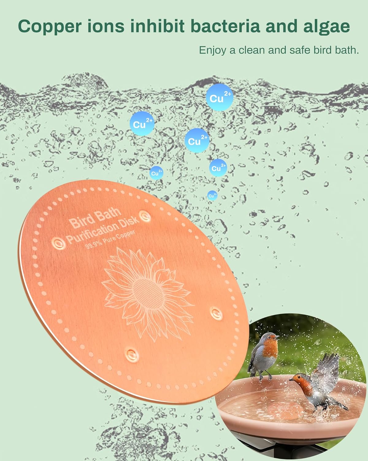 Bird Bath Purification Disk Pure Copper Outside Winter Solar Power Bir