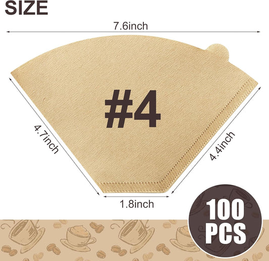 100Pcs Coffee Filters #4, Unbleached Natural Coffee Filters 8-12 Cup, Disposable Coffee Filters, 4 Cone Paper Compatible with Ninja Coffee Maker, Pour Over and Drip Coffee Maker