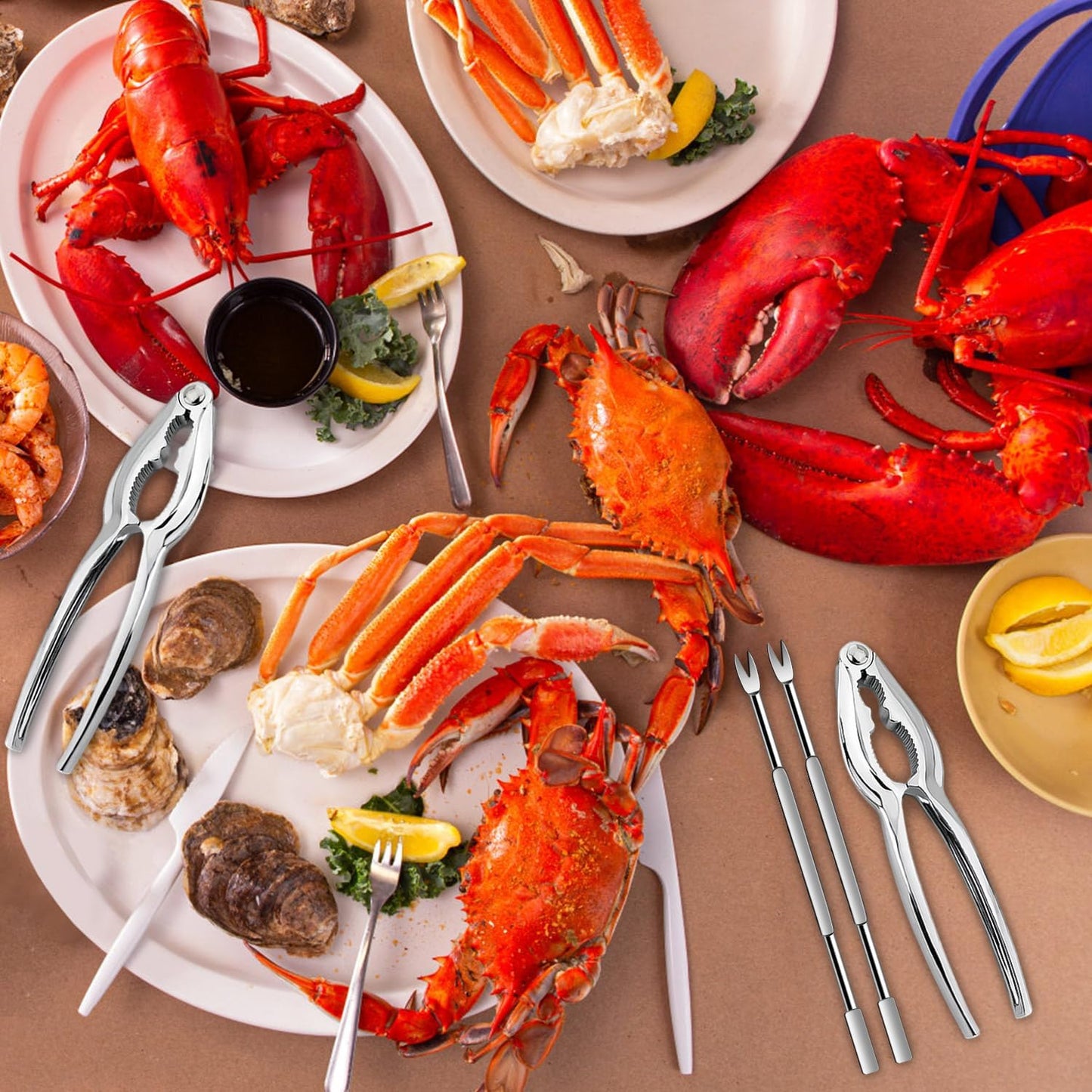 8 Pcs Lobster Crackers and Picks Set, Crab Leg Cracker Tools, Stainless Steel Seafood Crackers & Forks Nut Cracker Set for Eating Stake Support