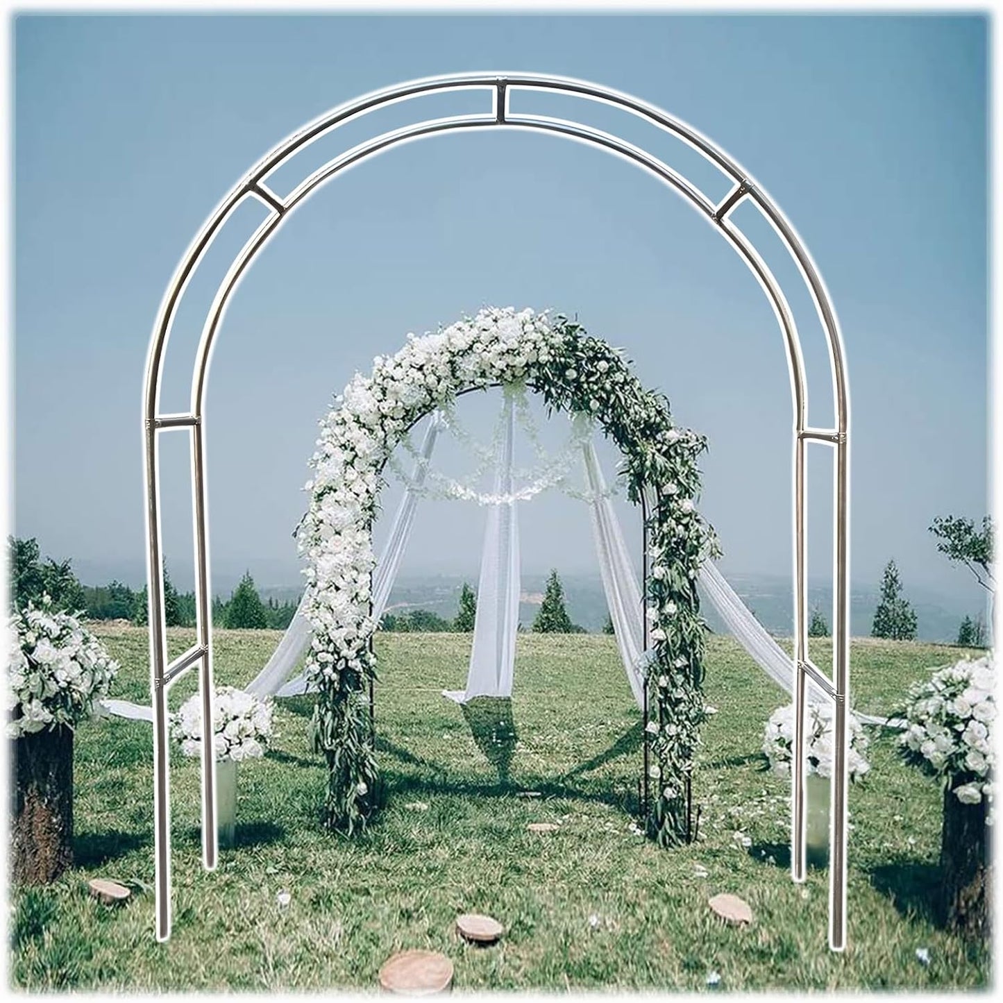 7.5ft Stainless Steel Garden Arch Trellis - Metal Arbor for Climbing Plants, Outdoor Wedding Arch, Perfect for Lawn, Patio, Backyard Ceremonies (1.5 * 2.4m)