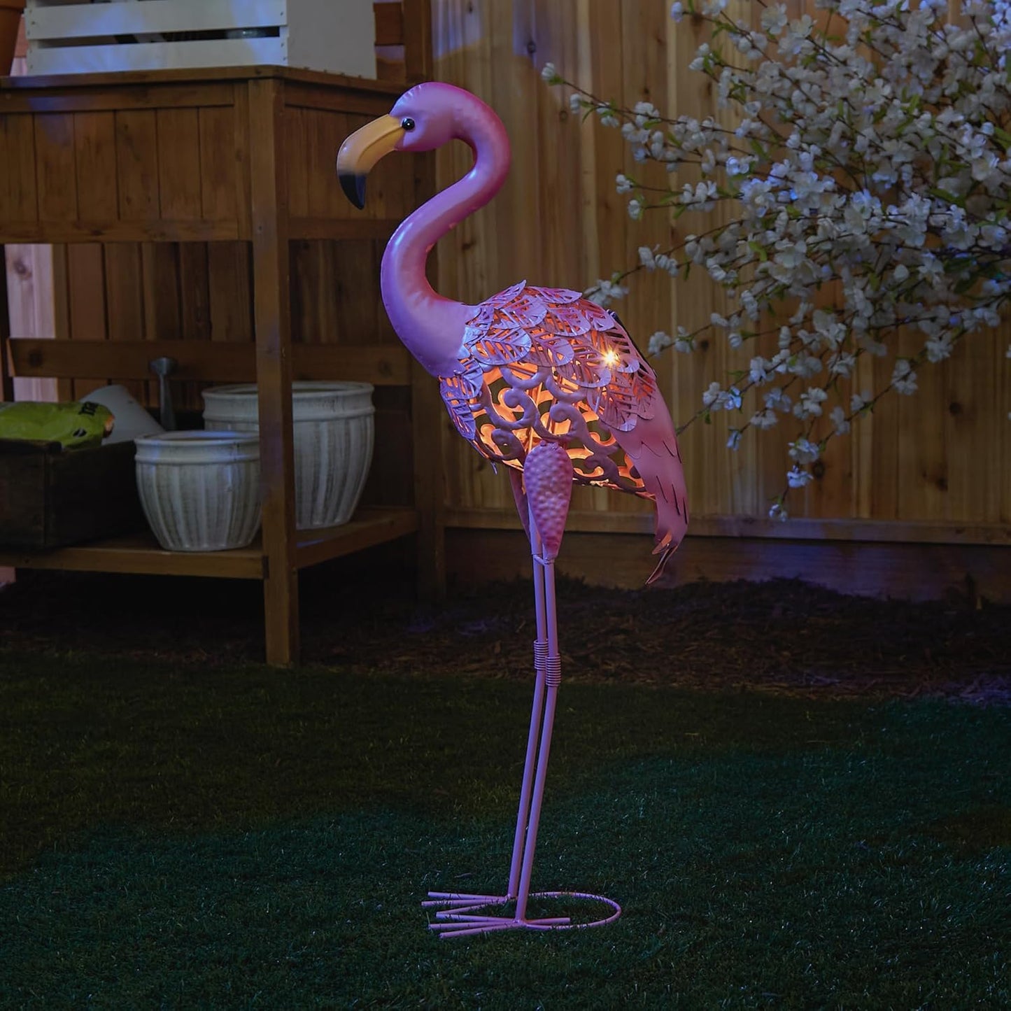 Zingz & Thingz Durable Iron Outdoor Décor Flamingo Solar Garden Stake, 12x6x32, Standing Tall
