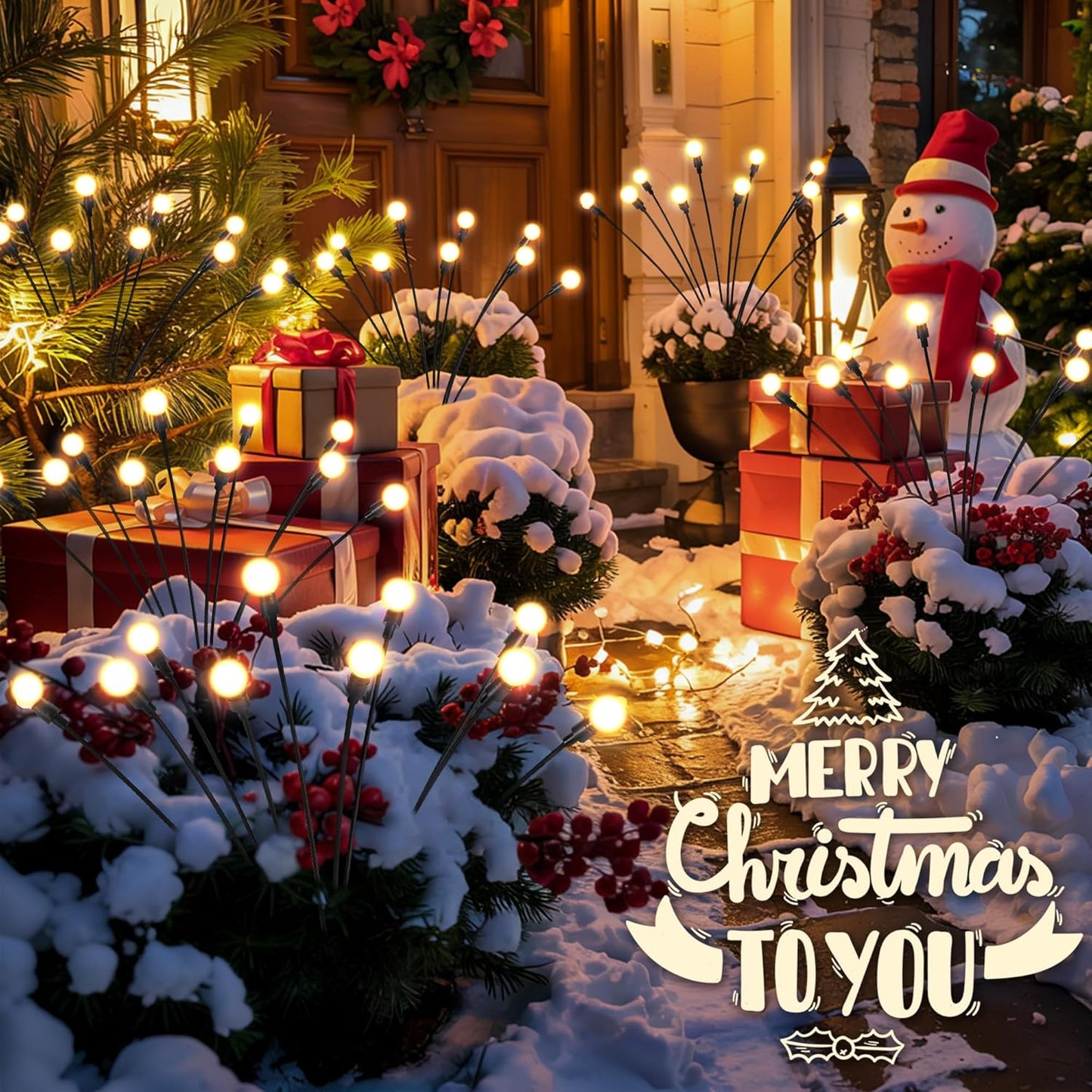 Solar Christmas Decorations, 10 LED Firefly Solar Christmas Lights Outdoor Waterproof, Garden Lights for Yard Porch Patio Decor (1 Pack)