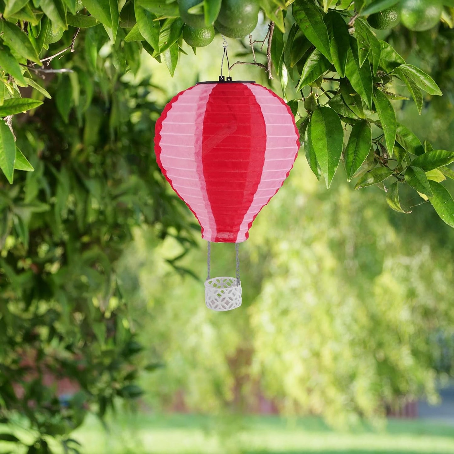 Alpine Corporation QLP1566SLR-RDPK Solar-Powered Cloth Hot Air Balloon with Flame LED Lights, LED Solar Décor, 13" H, Red