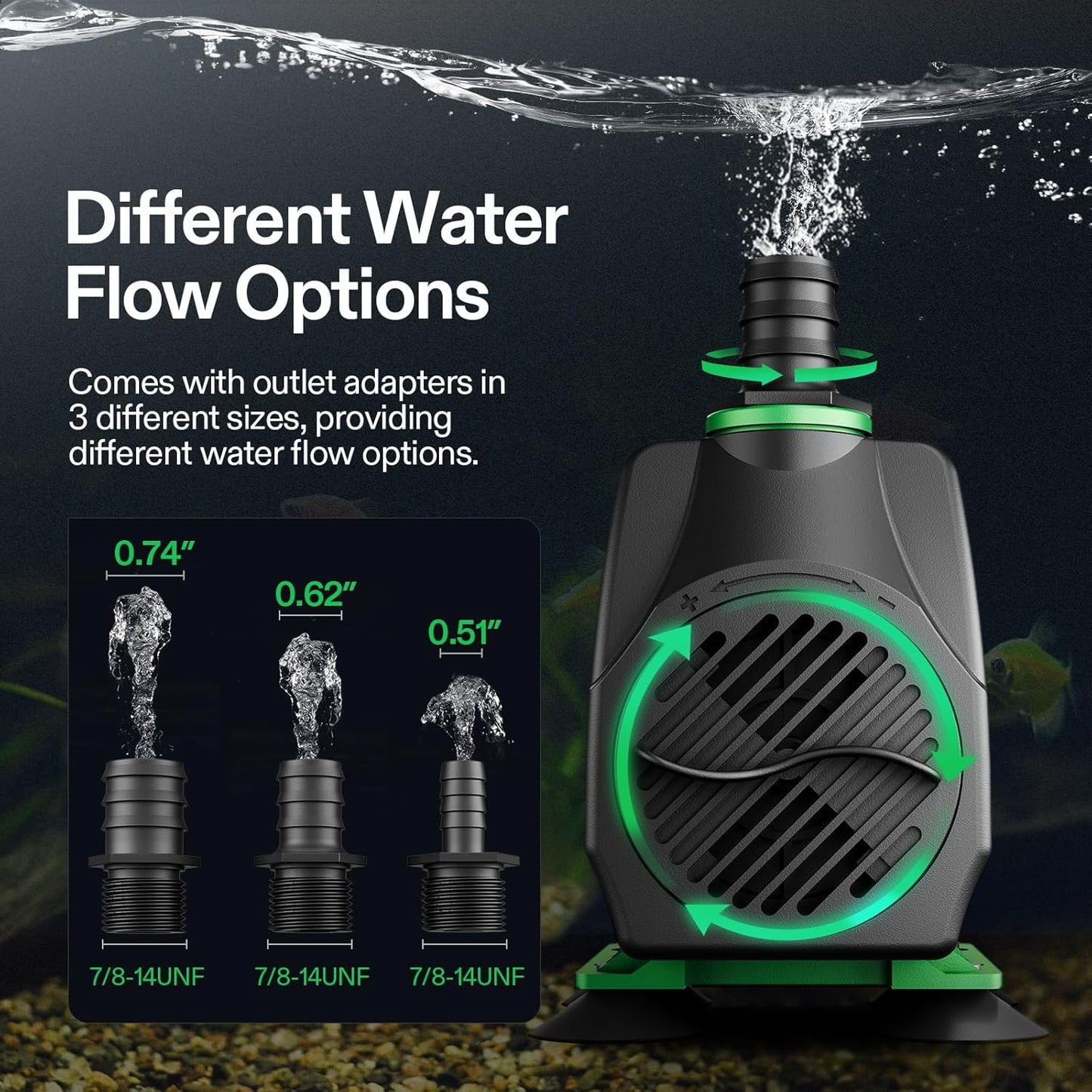 VIVOSUN 800GPH Submersible Pump(3000L/H, 24W), Ultra Quiet Water Fount