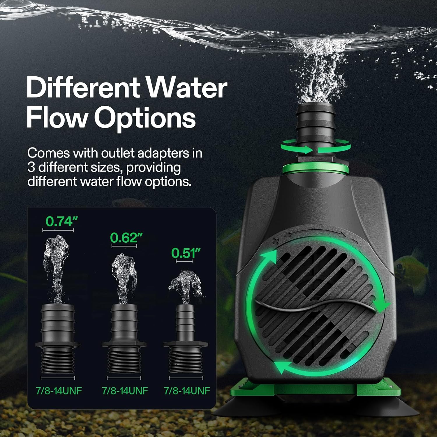 VIVOSUN 800GPH Submersible Pump(3000L/H, 24W), Ultra Quiet Water Fount
