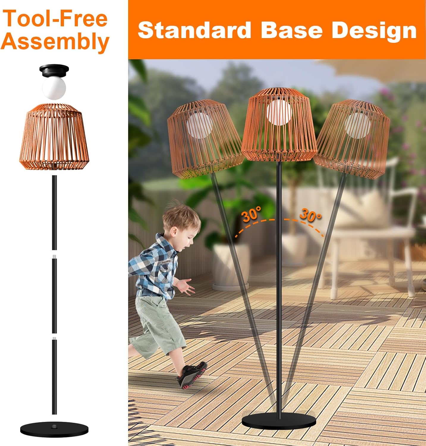Solar Outdoor Floor Lamp with Table - Cordless Outdoor Floor Lamp- Metal Pole and Base, Waterproof Yard Garden Wedding Home Decor Light