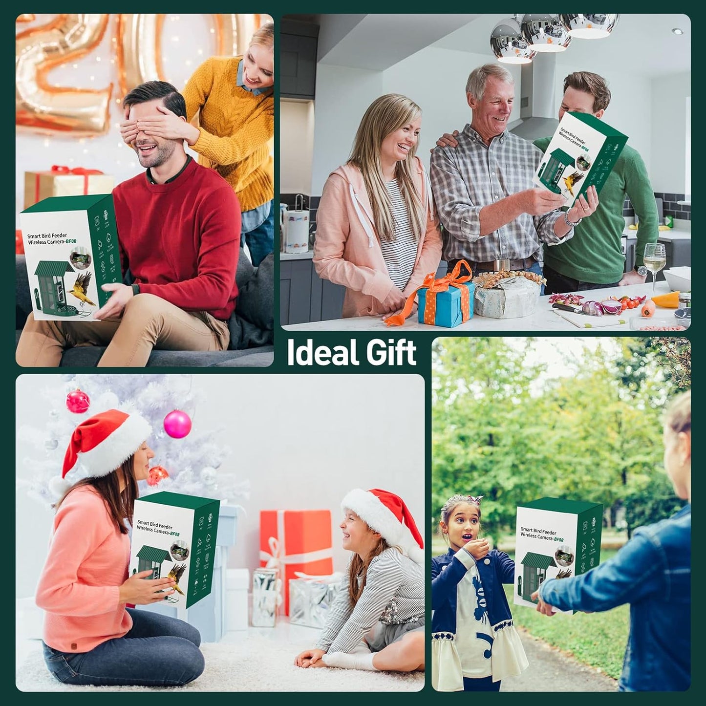 Soliom- Bird Feeder with Camera, 5W Solar Powered, AI Identify Species, Smart Wild Bird Watching, 2K Live View, Instant Arrival Alerts,Large 2.7L Seed Capacity, Metal Squirrel Chew-Proof - BF08 Green
