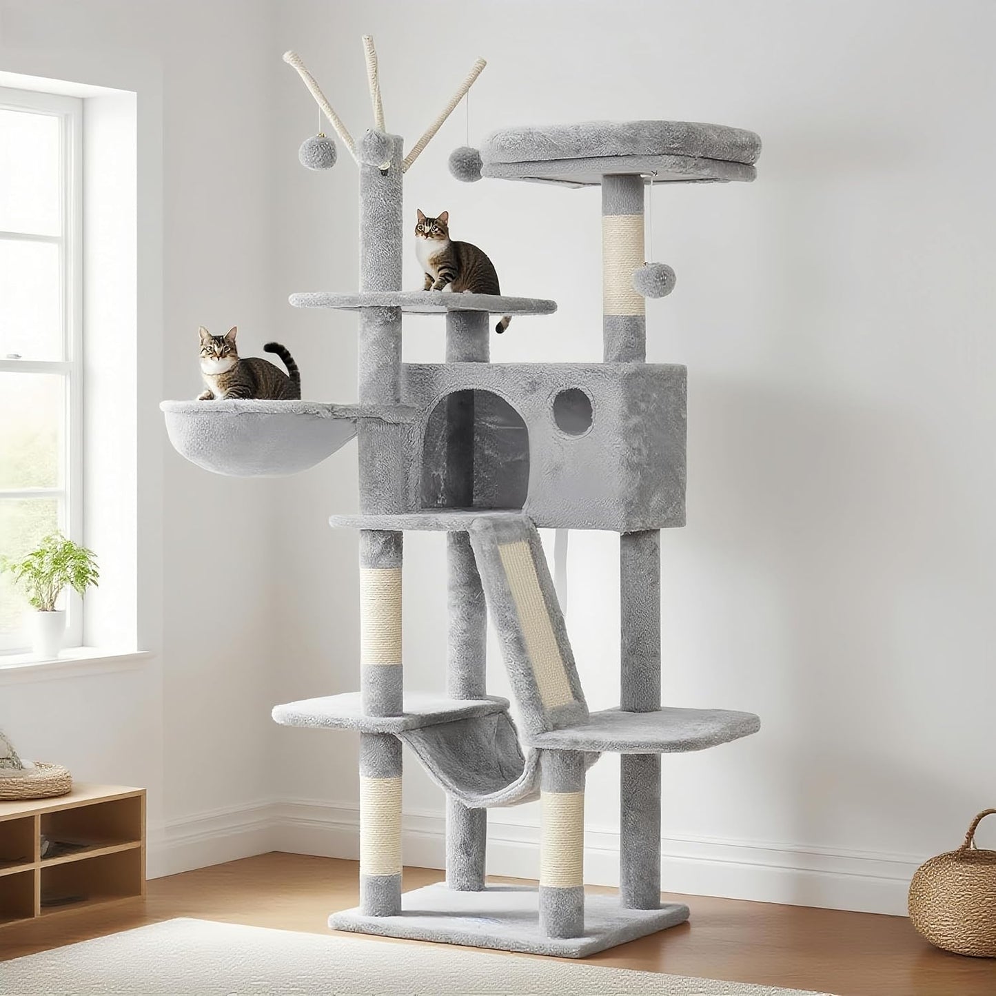 Hey-brother Cat Tree, 53 inch Cat Tower for Indoor Cats, Cat House wit