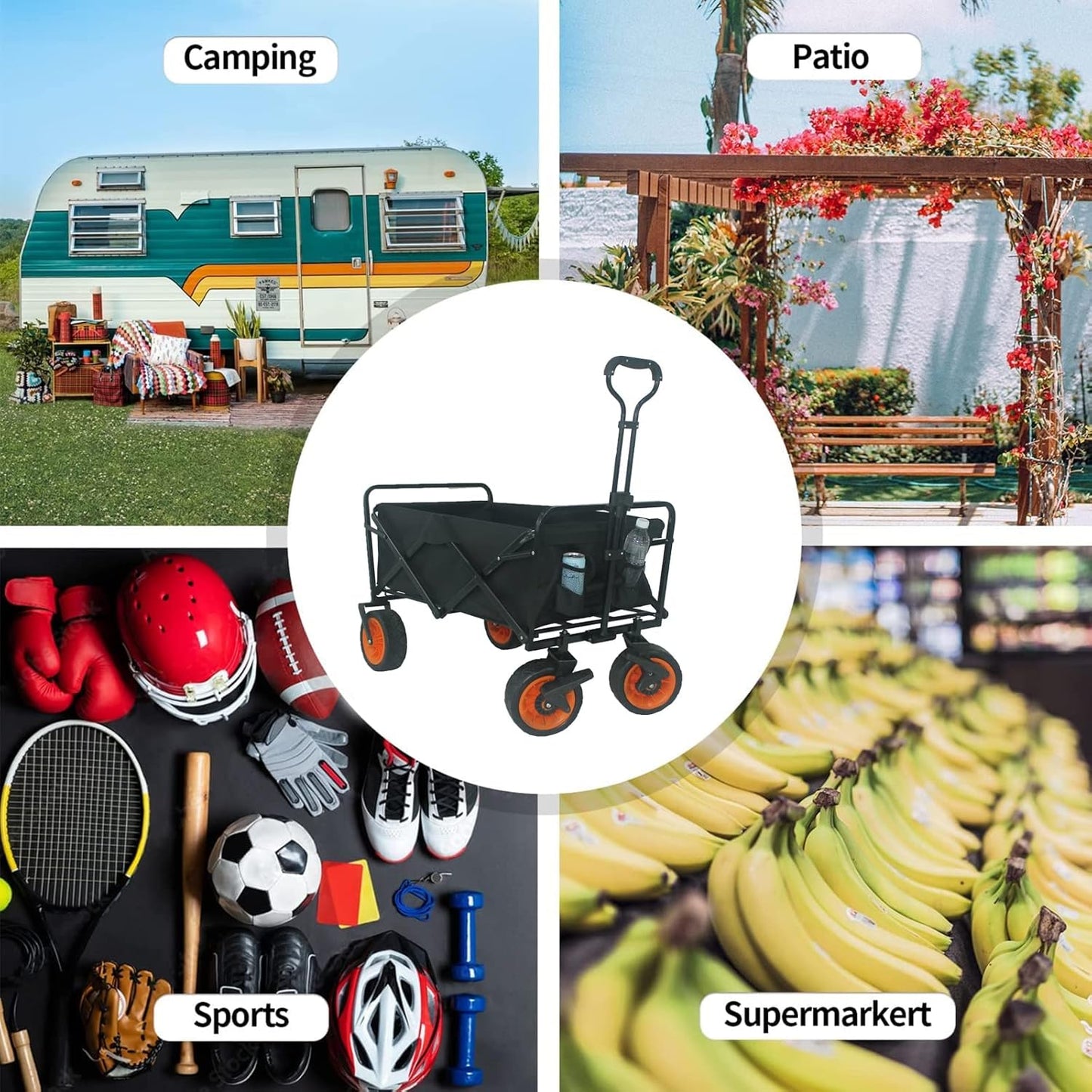 Heavy Duty Collapsible Folding Wagon - Portable Utility Cart with 360°