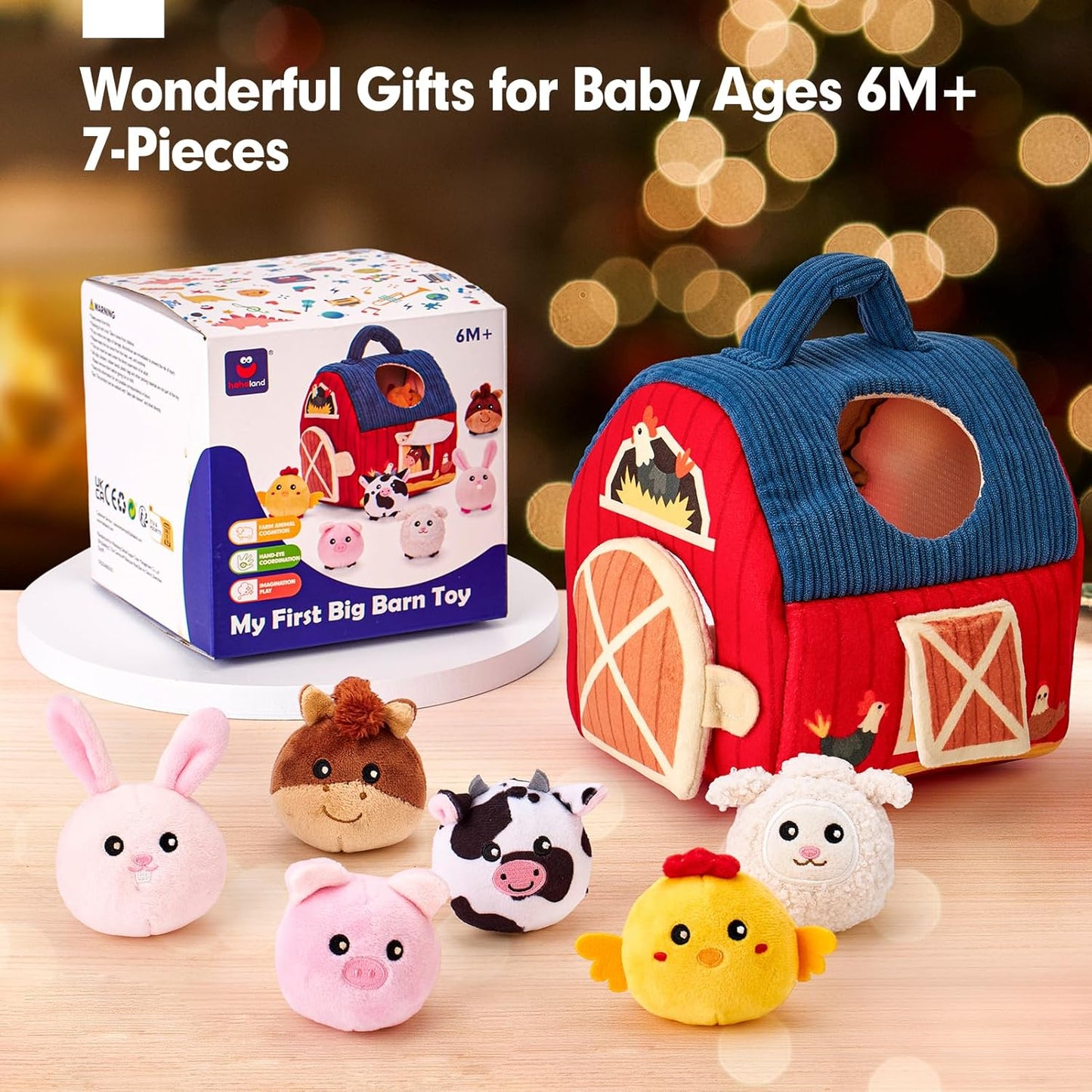hahaland Baby Toys 6-12 Months - Surprise Barn Stuffed Farm Animals, R