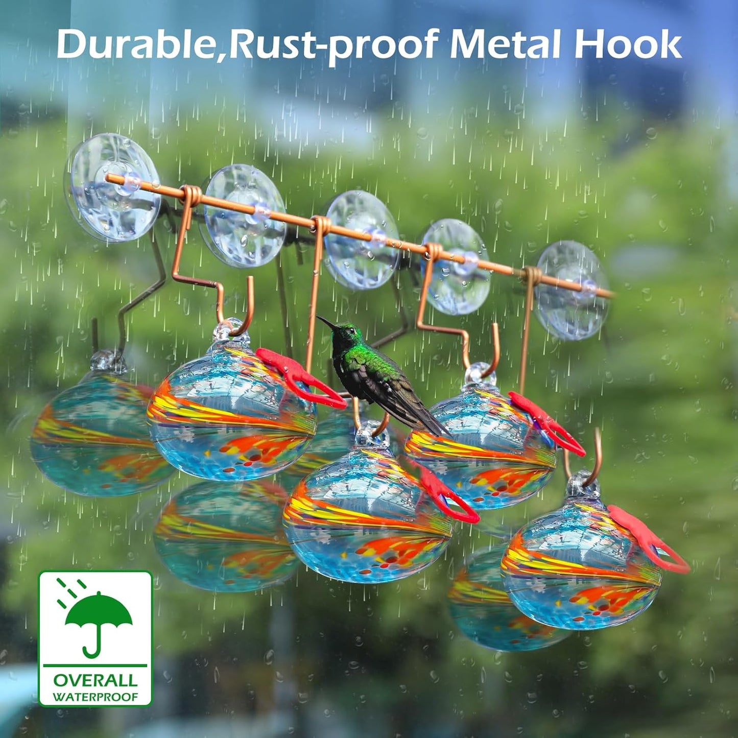 Window Hummingbird Feeder with Suction Cups,Hand-Blown Glass Hummingbi