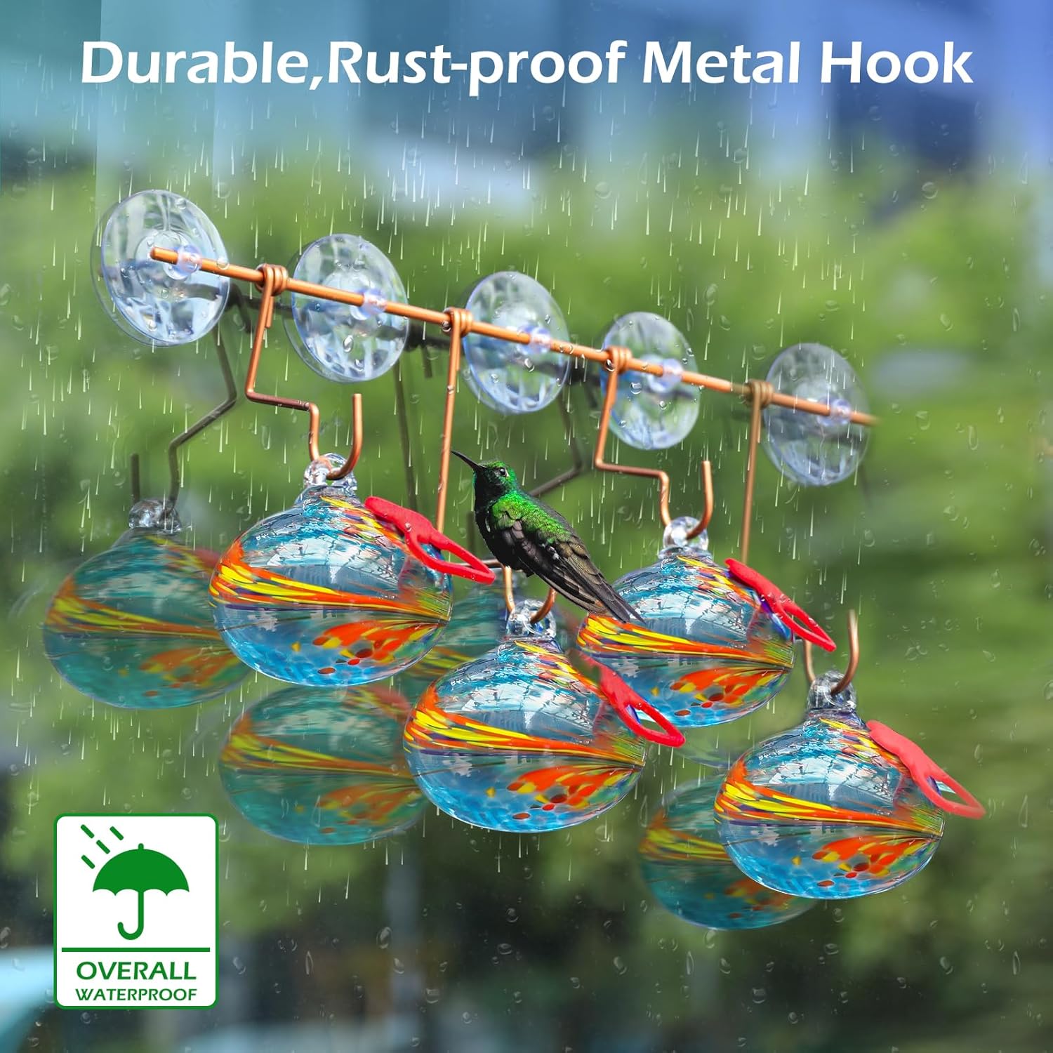 Window Hummingbird Feeder with Suction Cups,Hand-Blown Glass Hummingbi