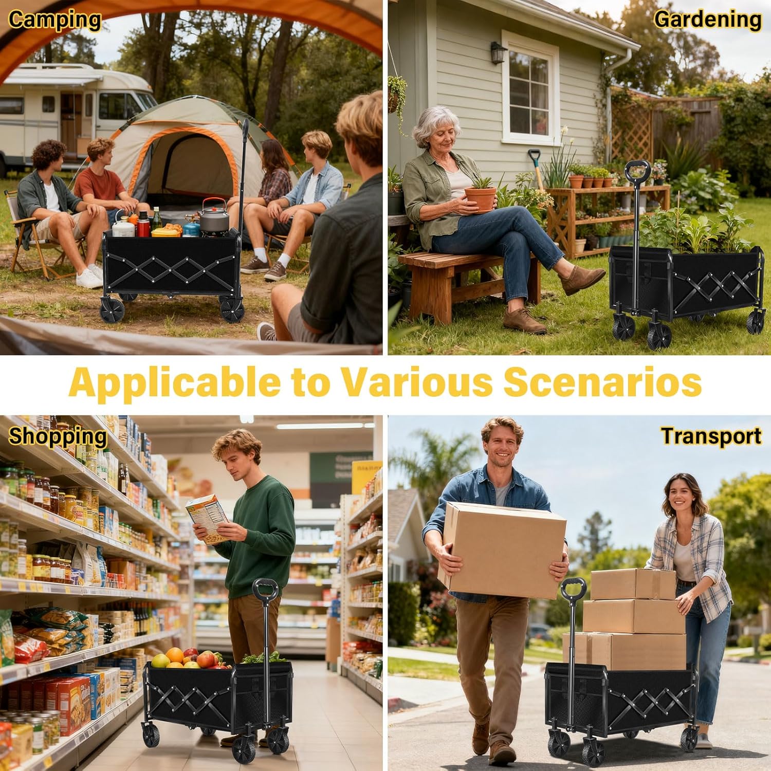 Foldable Collapsible Wagons Carts with Wheels — Folding Utility Wagon 