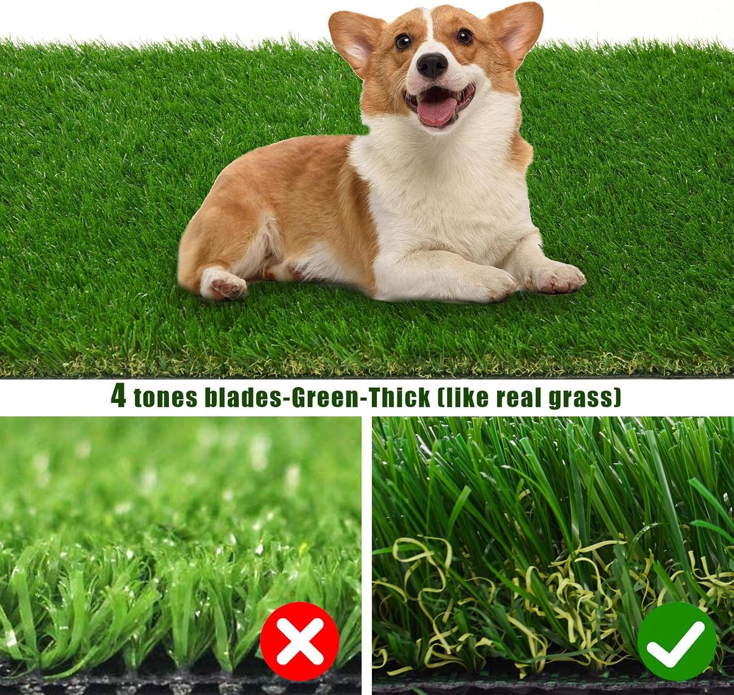 1.38" Artificial Turf Grass,4FT x 6FT Fake Grass Rug Indoor Outdoor,Realistic High-Density Sturdy Artificial Turf Carpet for Dogs Pets Garden Lawn Landscape