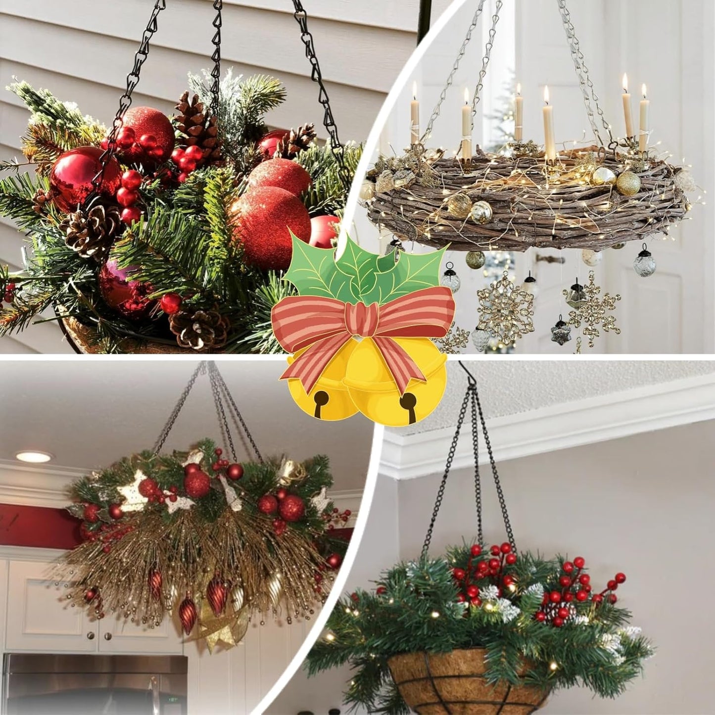 ZOOFOX 9 Pack 22 Inch Hanging Chains, 3 Leads Hanging Chain with Hooks for Plant Flower Pot Basket, Replacement Chain Hangers for Christmas Wreath, Lantern, Bird Feeder, Planter, Indoor