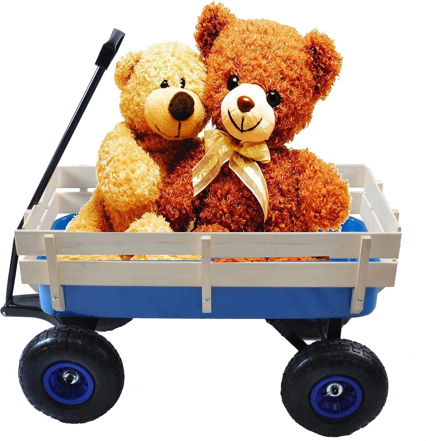 Garden Cart Utility Wagon 176 LBS Loading Capacity Steel Garden Wagon Pulling Cart with Wood Railing Folded Handle for Garden Farm Orchard Warehouse Blue Steel One Size