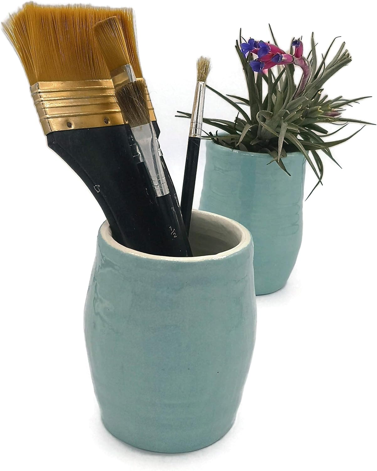 Turquoise Ceramic Planter with Drainage, Crock Cutlery or Utensil Hold