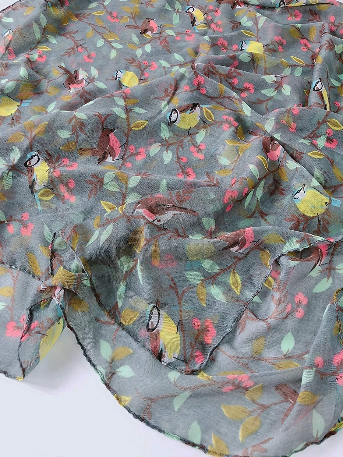 GERINLY Scarfs for Women Lightweight Floral Birds Print Cotton Scarves
